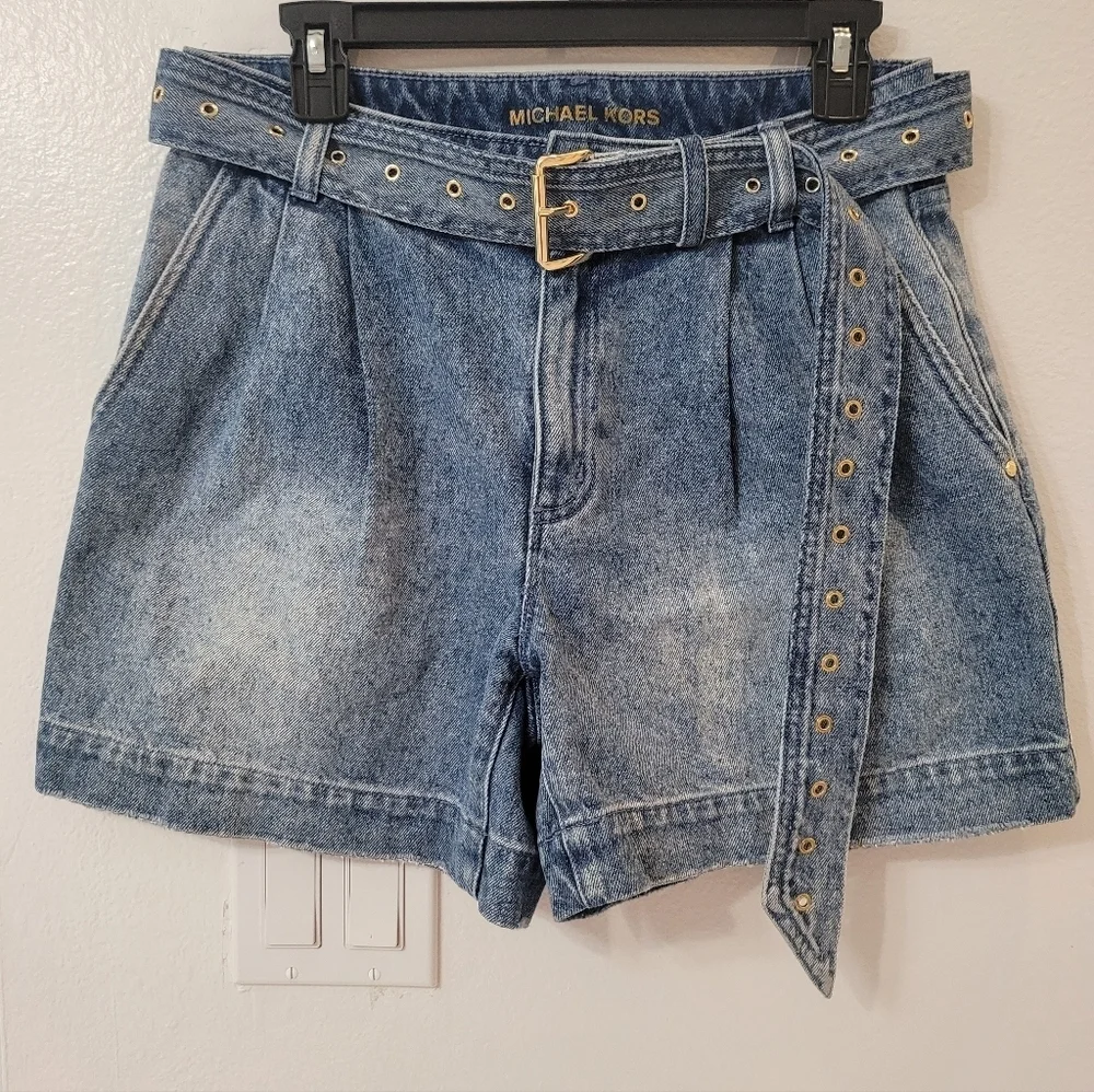 Michael Kors Light Blue Belted Jean Shorts Size 6